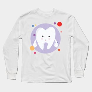 Sad Scared Broken Tooth With Cavity Adorable Cute Kawaii Design Long Sleeve T-Shirt